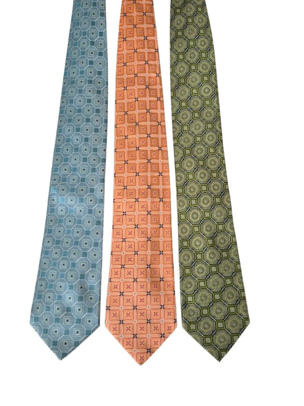 Pronto Uomo 100% Silk Long Ties Colorful Geometric Pattern Set Of Three